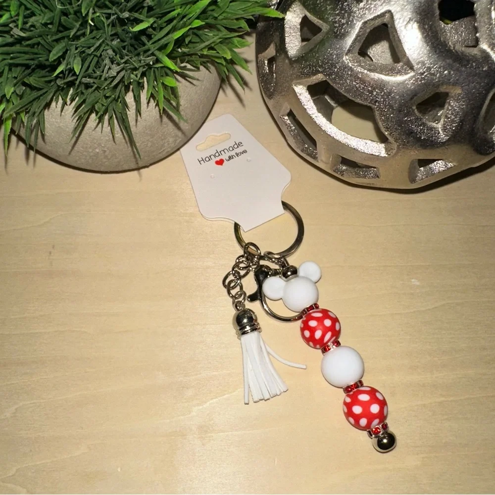Mickey Mouse Keychain With White‎ Tassel